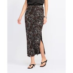 Nine Britton Jobelle Maxi Skirt Brown Leopard Animal Print Mesh Side Slit Medium